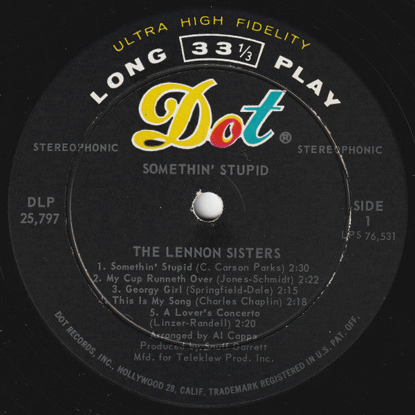 The Lennon Sisters : Somethin' Stupid (LP, Ind)