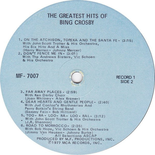 Bing Crosby : The Greatest Hits Of Bing Crosby (2xLP, Comp)