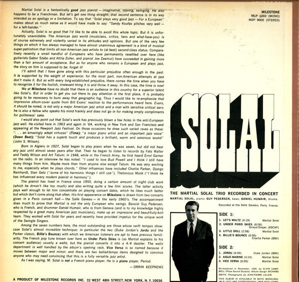 Martial Solal Trio : Solal! (LP, Comp, Mono, RM)