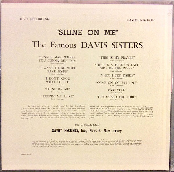 The Davis Sisters (2) : Shine On Me (LP, Album)