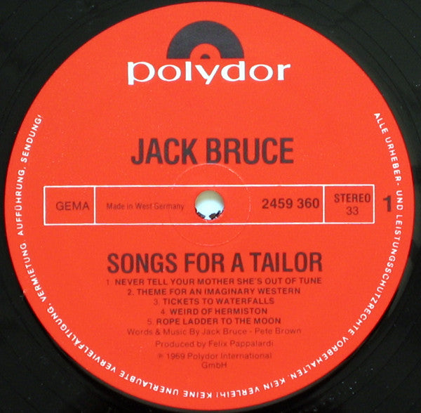 Jack Bruce : Songs For A Tailor (LP, Album, RE)