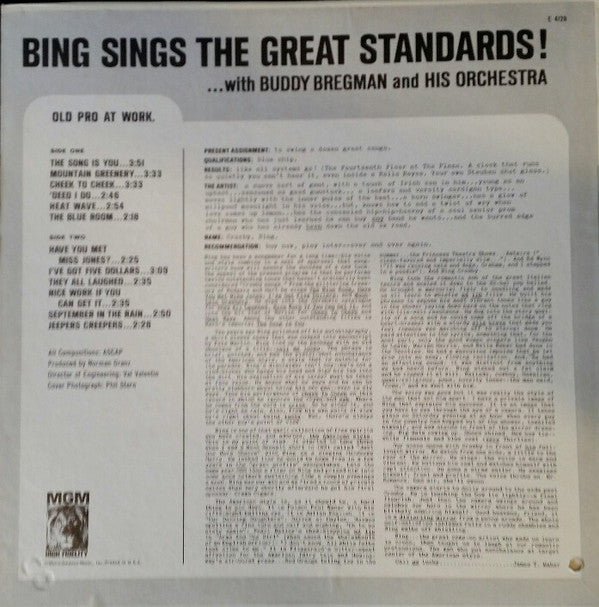 Bing Crosby With The Buddy Bregman Orchestra : Bing Sings The Great Standards! (LP)
