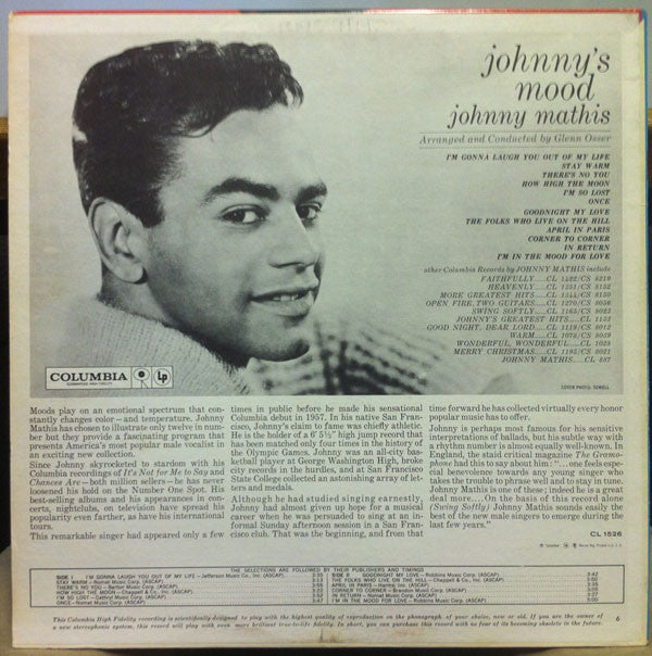 Johnny Mathis : Johnny's Mood (LP, Album, Mono)