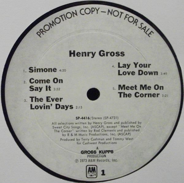 Henry Gross : Henry Gross (LP, Album, Promo)