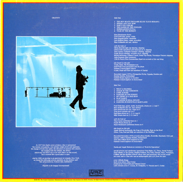 Fred Frith : Gravity (LP, Album)