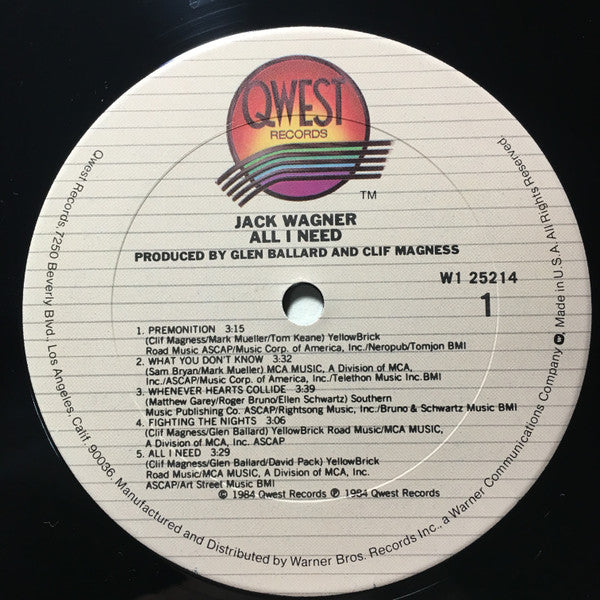 Jack Wagner : All I Need (LP, Album, Club)