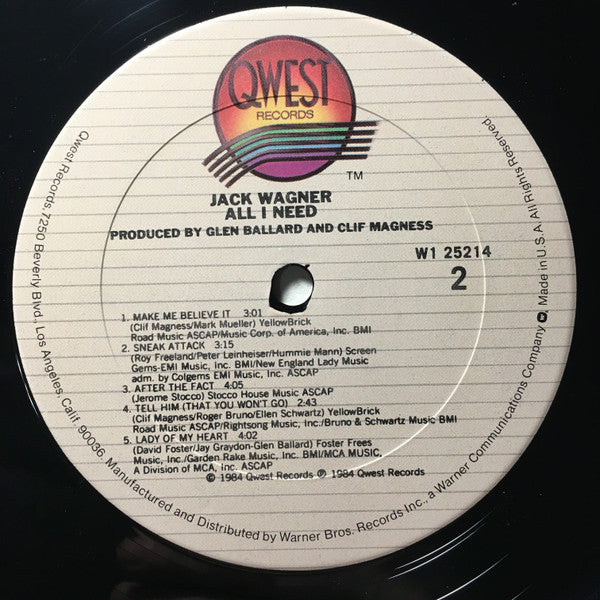 Jack Wagner : All I Need (LP, Album, Club)