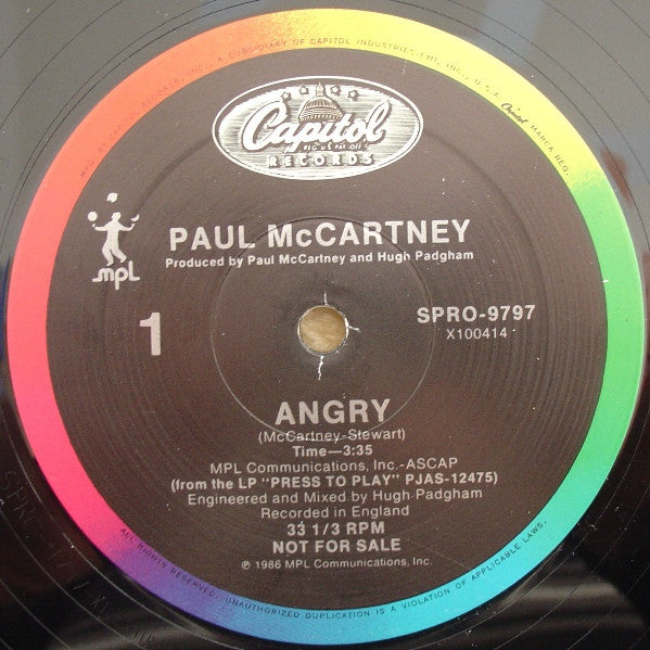 Paul McCartney : Angry (12", Promo)