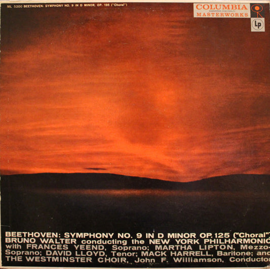 Ludwig van Beethoven / New York Philharmonic, Bruno Walter, Westminster Symphonic Choir : Symphony No. 9 In D Minor, Op. 125 ("Choral") (LP, Mono)