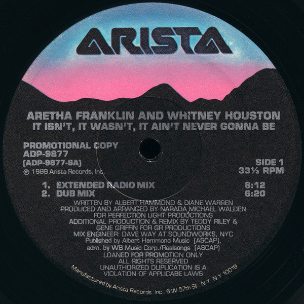 Aretha Franklin & Whitney Houston : It Isn't, It Wasn't, It Ain't Never Gonna Be (12", Promo)