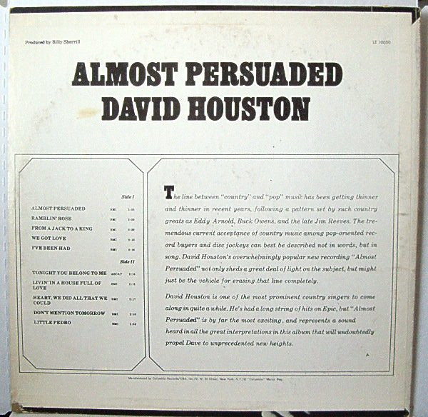 David Houston : Almost Persuaded (LP, Album, Ltd)