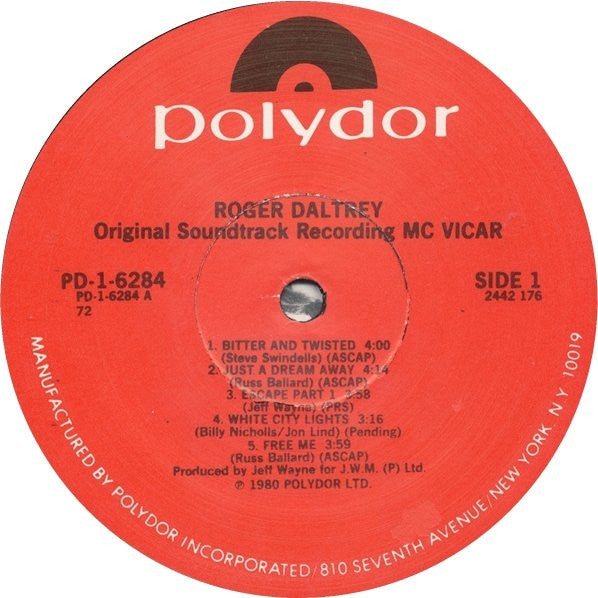Roger Daltrey : McVicar (Original Soundtrack Recording) (LP, Album, 72 )
