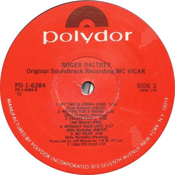 Roger Daltrey : McVicar (Original Soundtrack Recording) (LP, Album, 72 )