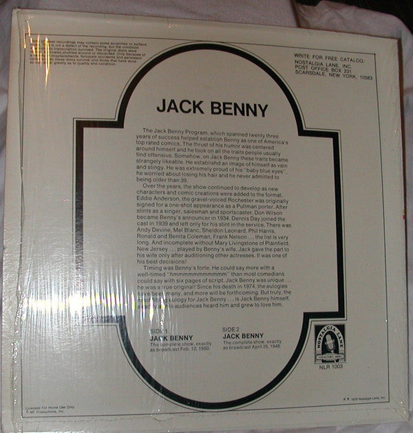 Jack Benny : Original Radio Broadcast (LP, Album)