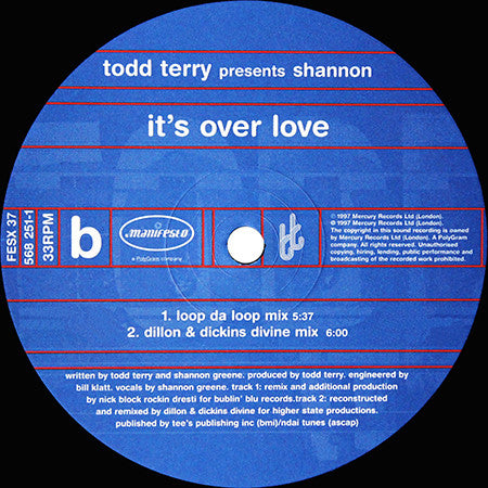 Todd Terry Presents Shannon : It's Over Love (12")