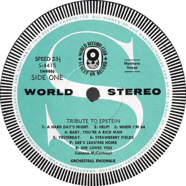 Orchestral Ensemble : In Tribute To Brian Epstein: 16 Great Beatles Hits (LP, Album, Club, RE)