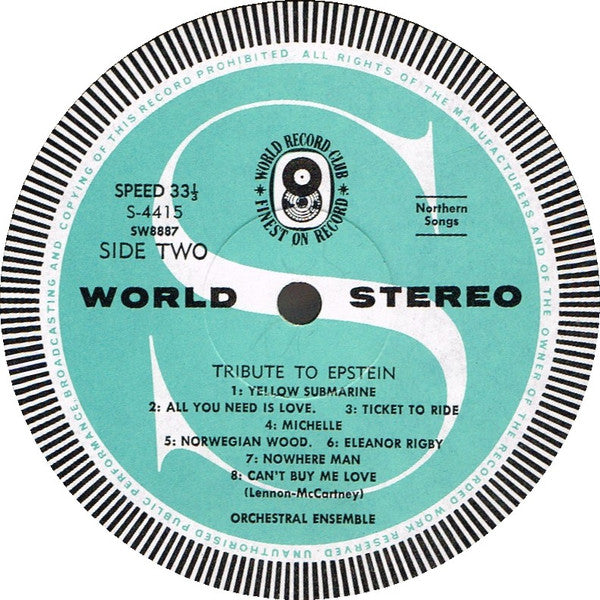 Orchestral Ensemble : In Tribute To Brian Epstein: 16 Great Beatles Hits (LP, Album, Club, RE)