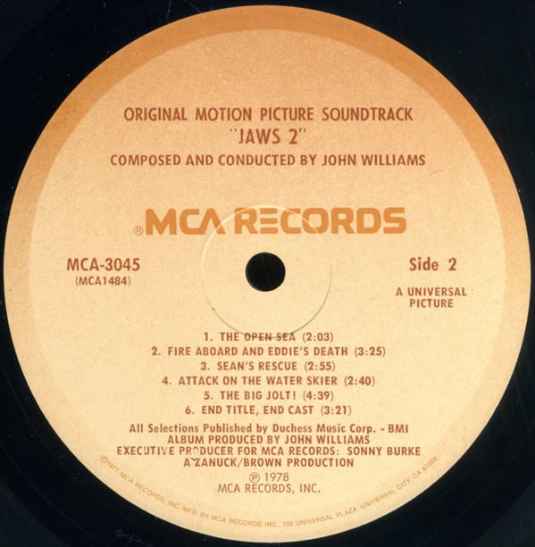 John Williams (4) : Jaws 2 (The Original Motion Picture Soundtrack) (LP, Album, Pin)