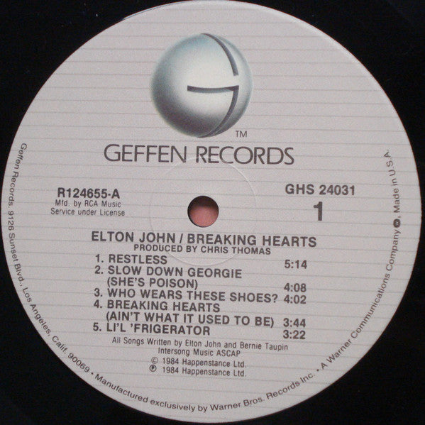 Elton John : Breaking Hearts (LP, Album, Club)