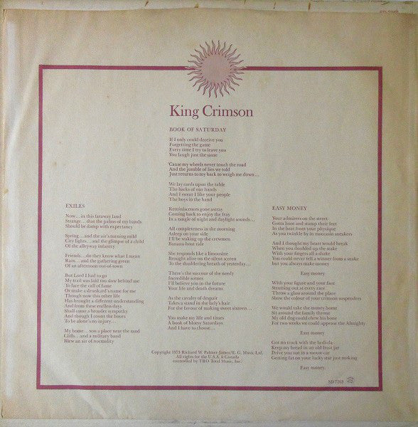 King Crimson : Larks' Tongues In Aspic (LP, Album, PRC)