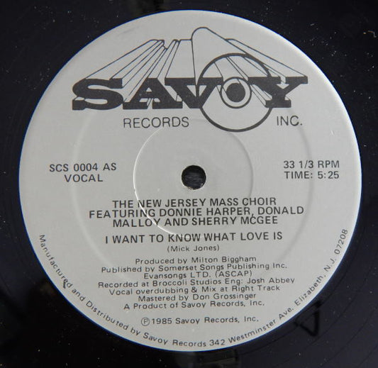 The New Jersey Mass Choir : I Want To Know What Love Is (12", Single, HUB)