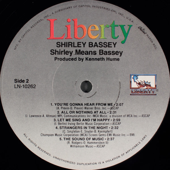 Shirley Bassey : Shirley Means Bassey (LP)