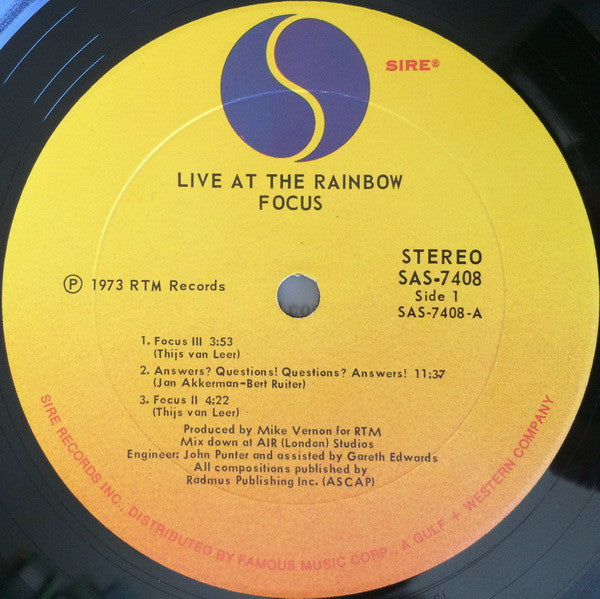 Focus (2) : Live At The Rainbow (LP, Album)