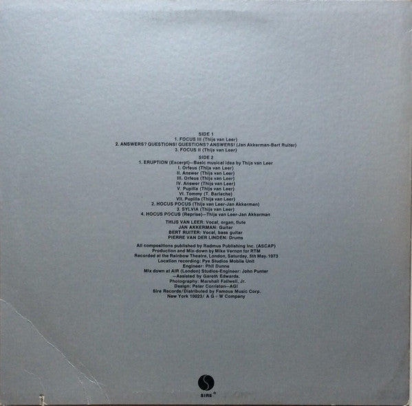 Focus (2) : Live At The Rainbow (LP, Album)