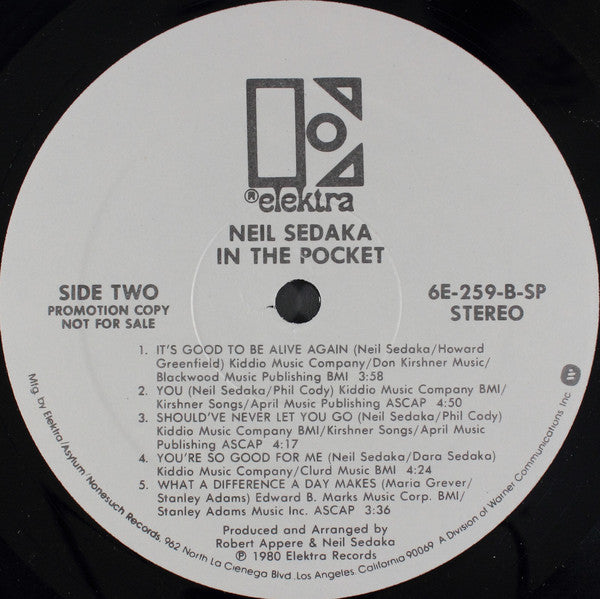 Neil Sedaka : In The Pocket (LP, Album, Promo)