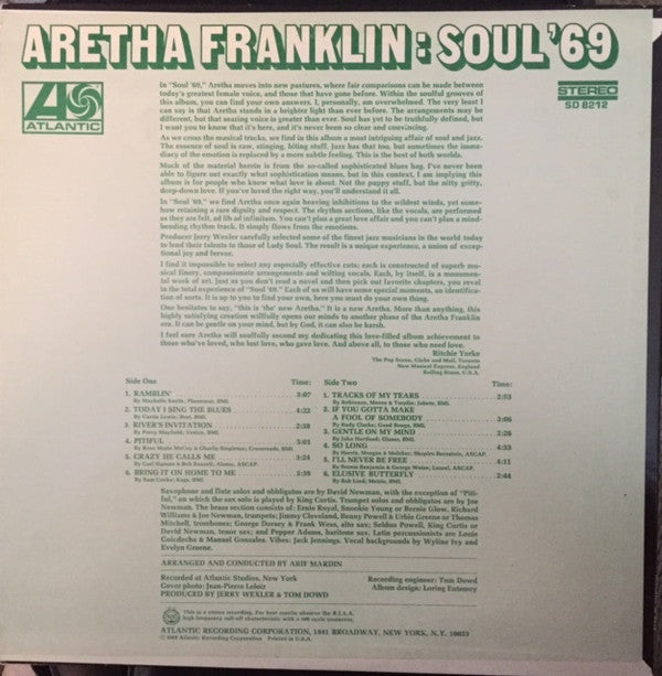 Aretha Franklin : Soul '69 (LP, Album, Promo, PR)