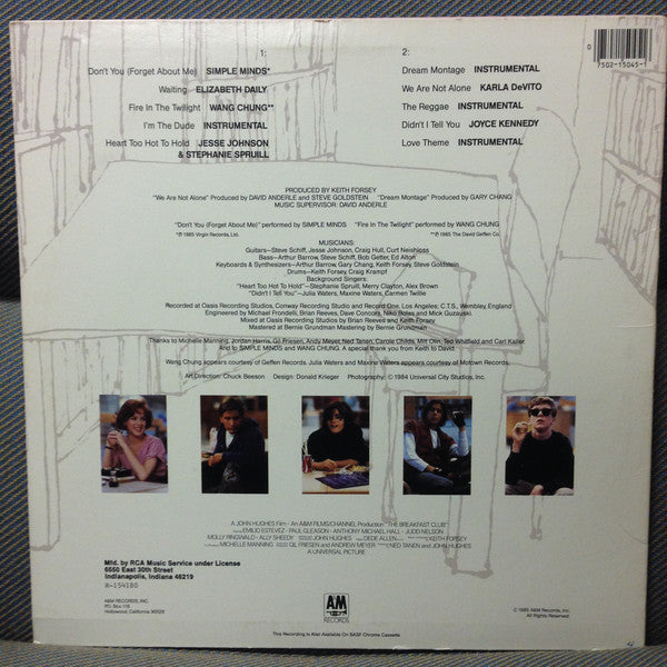 Various : The Breakfast Club (Original Motion Picture Soundtrack) (LP, Album, Club)