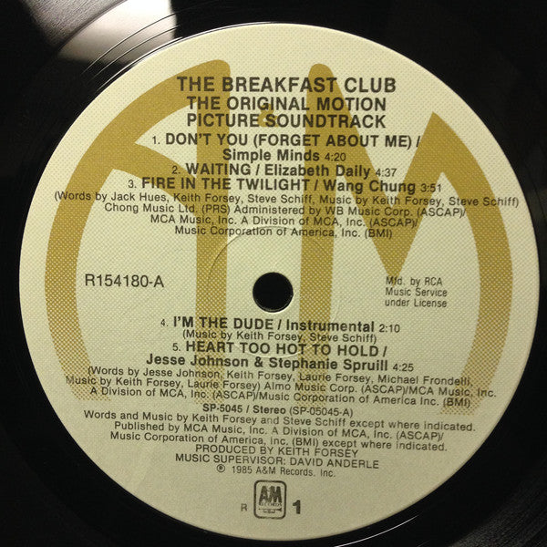 Various : The Breakfast Club (Original Motion Picture Soundtrack) (LP, Album, Club)