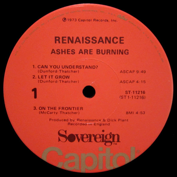 Renaissance (4) : Ashes Are Burning (LP, Album, Jac)