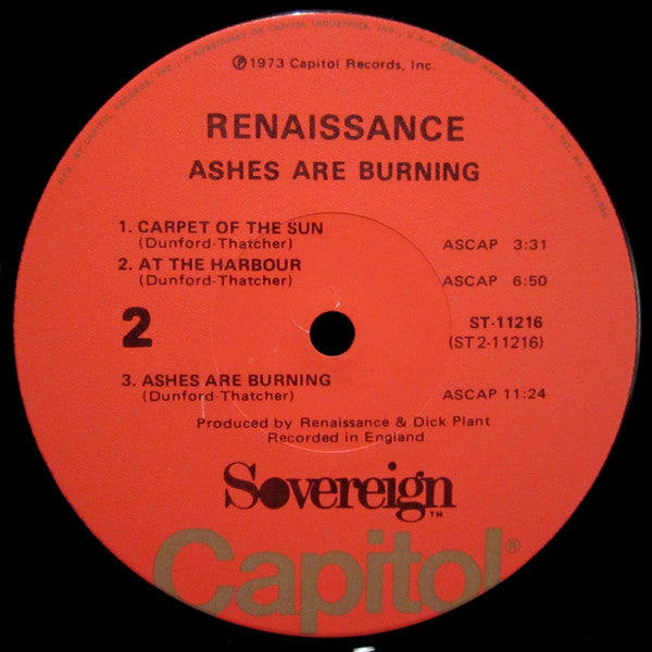Renaissance (4) : Ashes Are Burning (LP, Album, Jac)