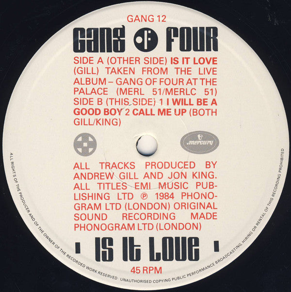 Gang Of Four : Is It Love (Live May 1984) (12", Maxi)