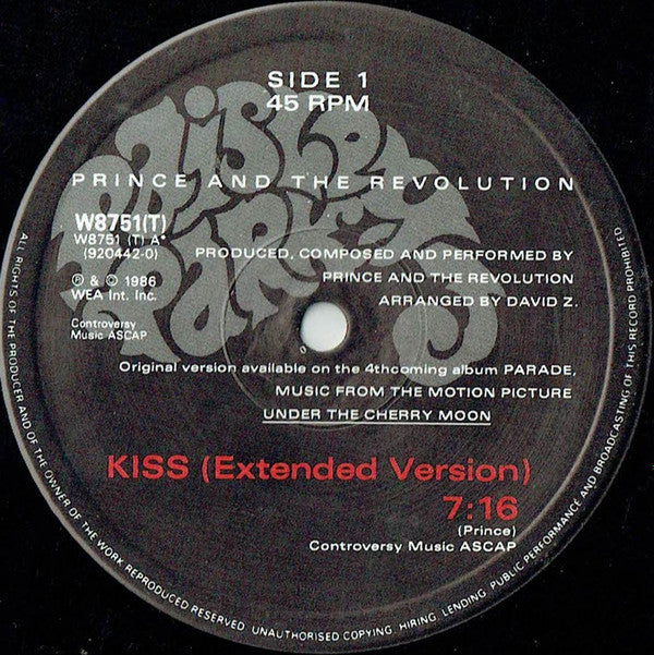 Prince And The Revolution : Kiss (Extended Version) (12", Single, PRS)