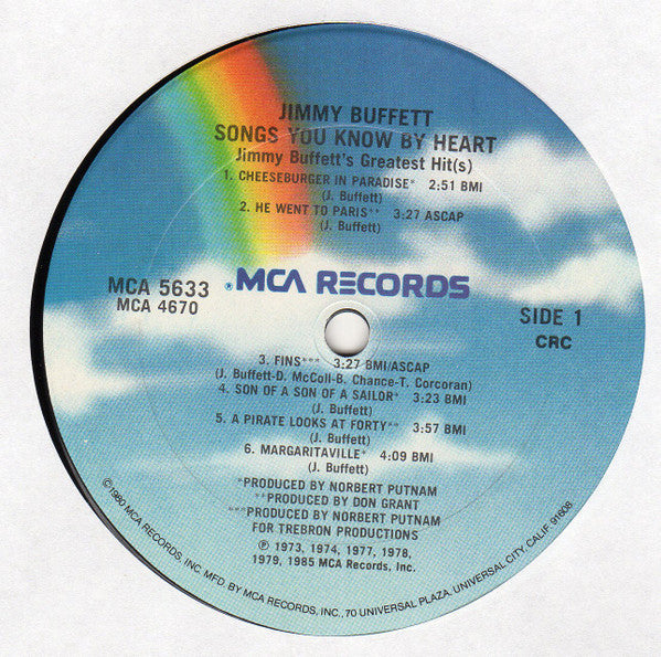 Jimmy Buffett : Songs You Know By Heart - Jimmy Buffett's Greatest Hit(s) (LP, Comp, Club, CRC)