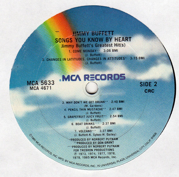 Jimmy Buffett : Songs You Know By Heart - Jimmy Buffett's Greatest Hit(s) (LP, Comp, Club, CRC)