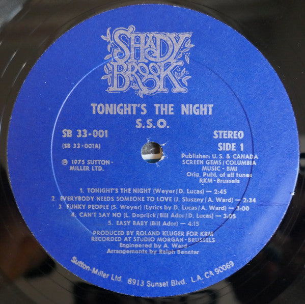 The S.S.O. Orchestra Featuring Douglas Lucas & The Sugar Sisters : Tonight's The Night (LP, Album)