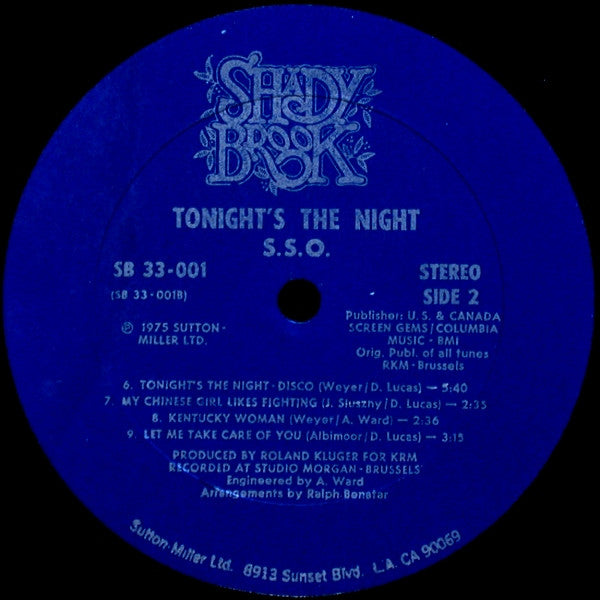 The S.S.O. Orchestra Featuring Douglas Lucas & The Sugar Sisters : Tonight's The Night (LP, Album)