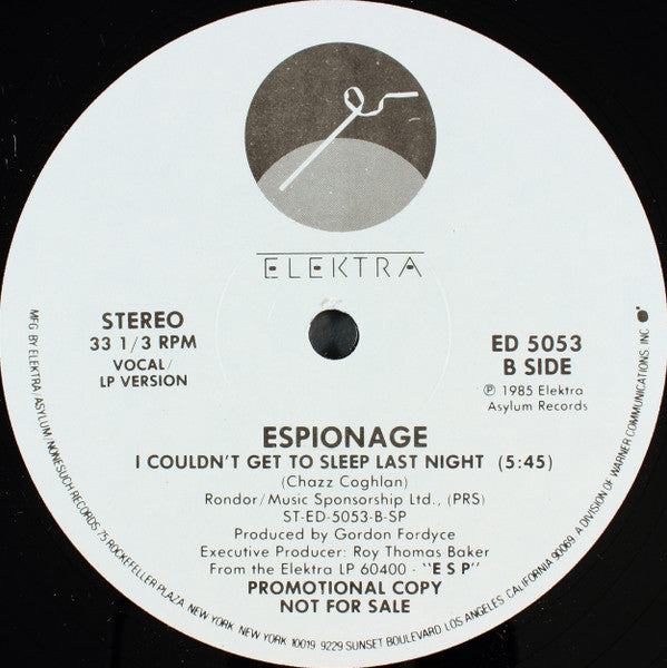 Espionage (4) : I Couldn't Get To Sleep Last Night (12", Single)