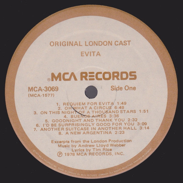 Andrew Lloyd Webber And Tim Rice, David Essex, Elaine Paige, Joss Ackland & Harold Prince : Evita: Original London Cast Recording (LP, Gat)