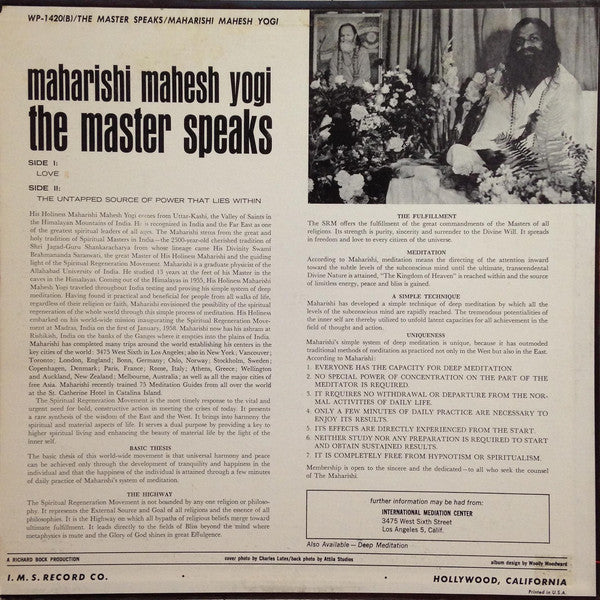 Maharishi Mahesh Yogi : The Master Speaks (LP, Album)