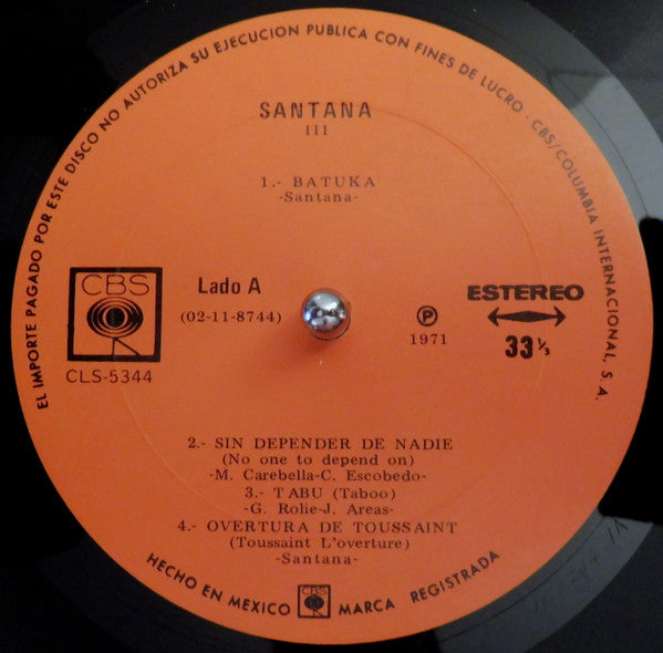 Santana : III (LP, Album, Gat)
