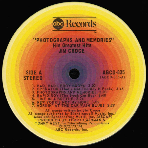 Jim Croce : Photographs & Memories (His Greatest Hits) (LP, Comp, Ter)