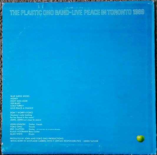 The Plastic Ono Band : Live Peace In Toronto 1969 (LP, Album, Jac)