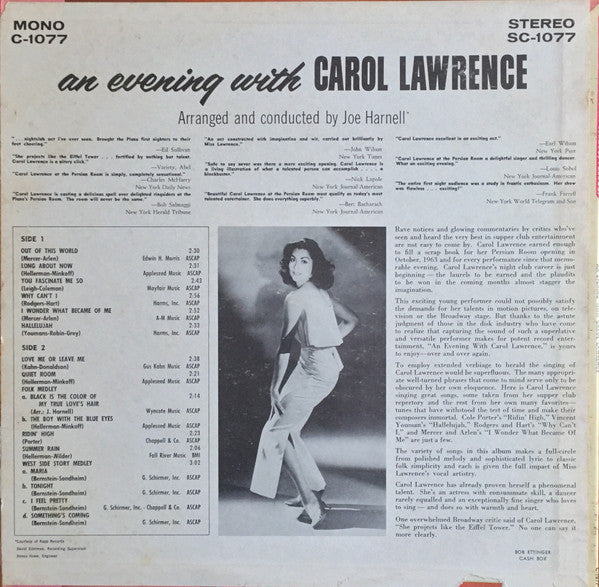 Carol Lawrence : An Evening With Carol Lawrence (LP, Album, Mono)