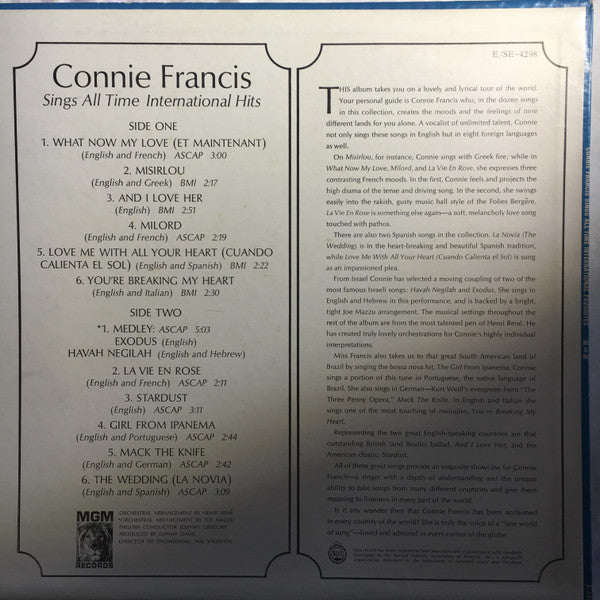 Connie Francis : Sings The All Time International Hits (LP, Mono, Promo)