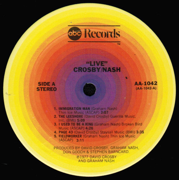 Crosby & Nash : Live (LP, Album, San)