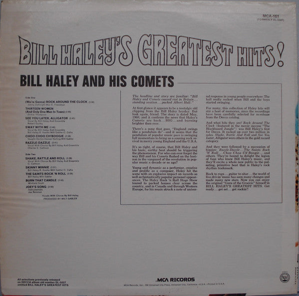 Bill Haley And His Comets : Bill Haley's Greatest Hits! (LP, Comp, RE)